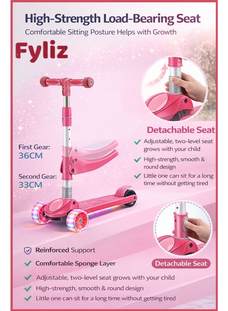 Fyliz Children’s 3-in-1 Scooter with Seat, Folding Adjustable Height Flash Wheel Scooter for Kids 2–12 Years - Image 4